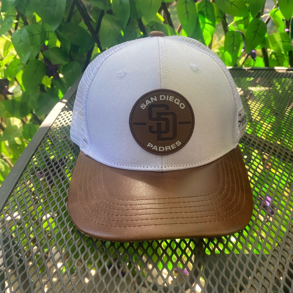 San Diego Padres 2024 Opening Day Hat White Faux Brown Leather Baseball Cap